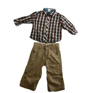 GAP Kids Boys Casual Pants Khaki Striped button-down Shirt Red 12-18M